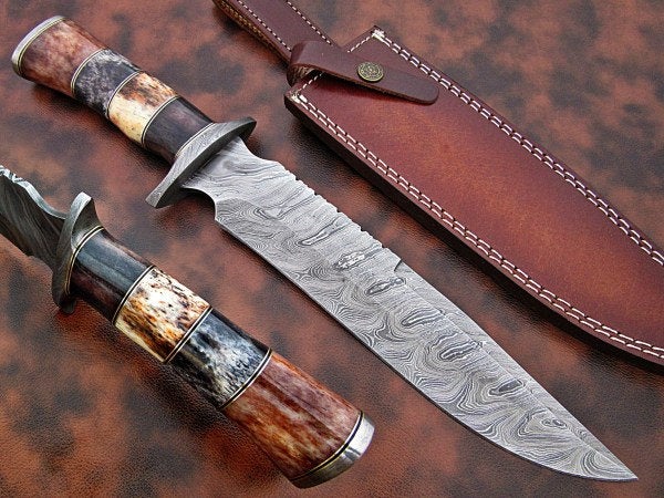 Custom Handmade Bowie Knife Damascus Steel | Hunting Knives DK_044