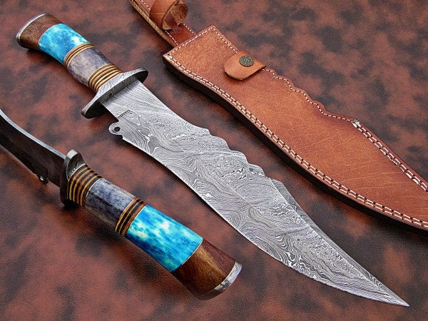 Custom Handmade Bowie Knife Damascus Steel | Hunting Knives DK-0445
