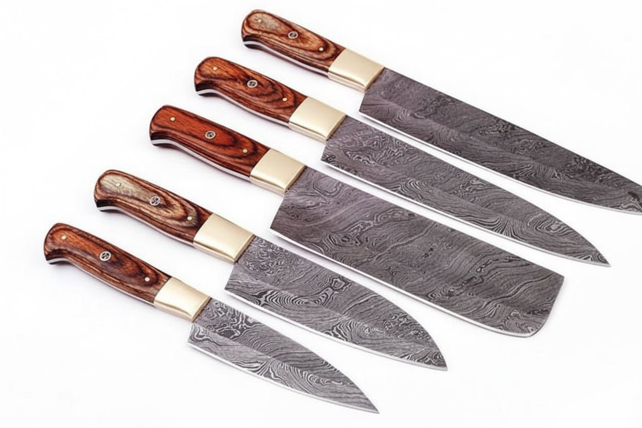Custom Handmade Chef Knives Damascus Steel blades handmade kitchen knives set by JW SteelCrafts
