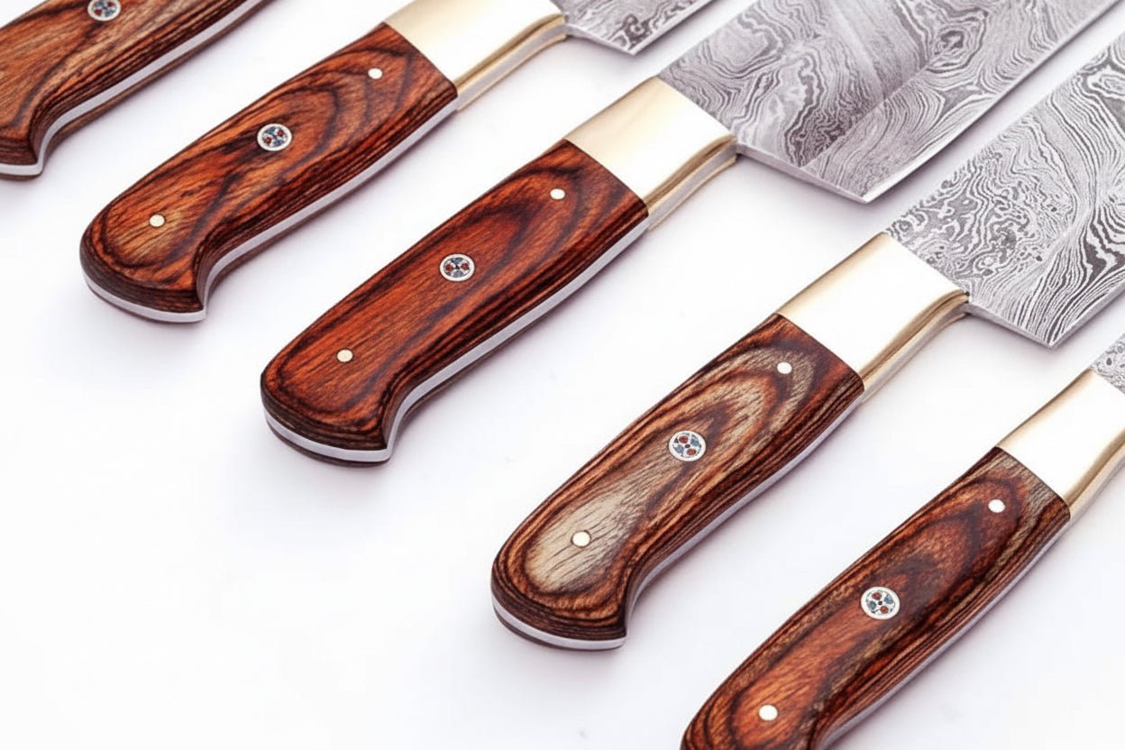 Custom Handmade Chef Knives Damascus Steel blades handmade kitchen knives set by JW SteelCrafts