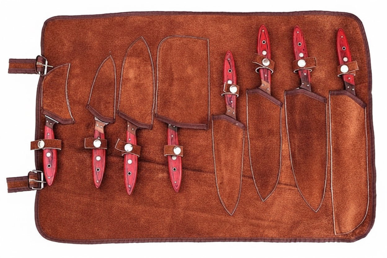 Handmade Chef Knife Damascus Steel blades with colour wooden handle handmade Handmade Chef Knife Sets by JW SteelCrafts