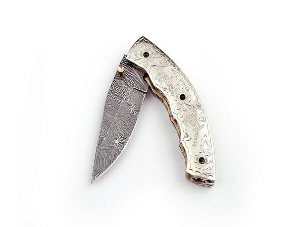 Handmade Folding Knife Damascus Steel