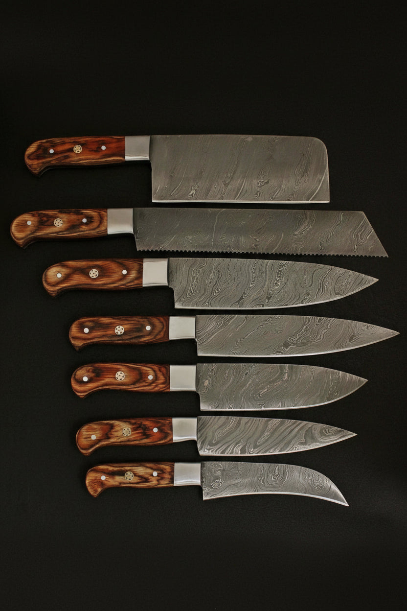 HANDMADE Damascus steel Blades kitchen knife chef knife 7 piece set