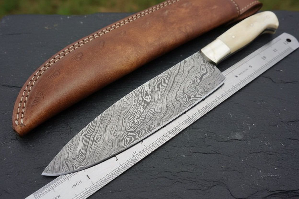 Kitchen Knife/ Chef Knife Damascus Blade with bone & Brass Guard Scale DK-0384