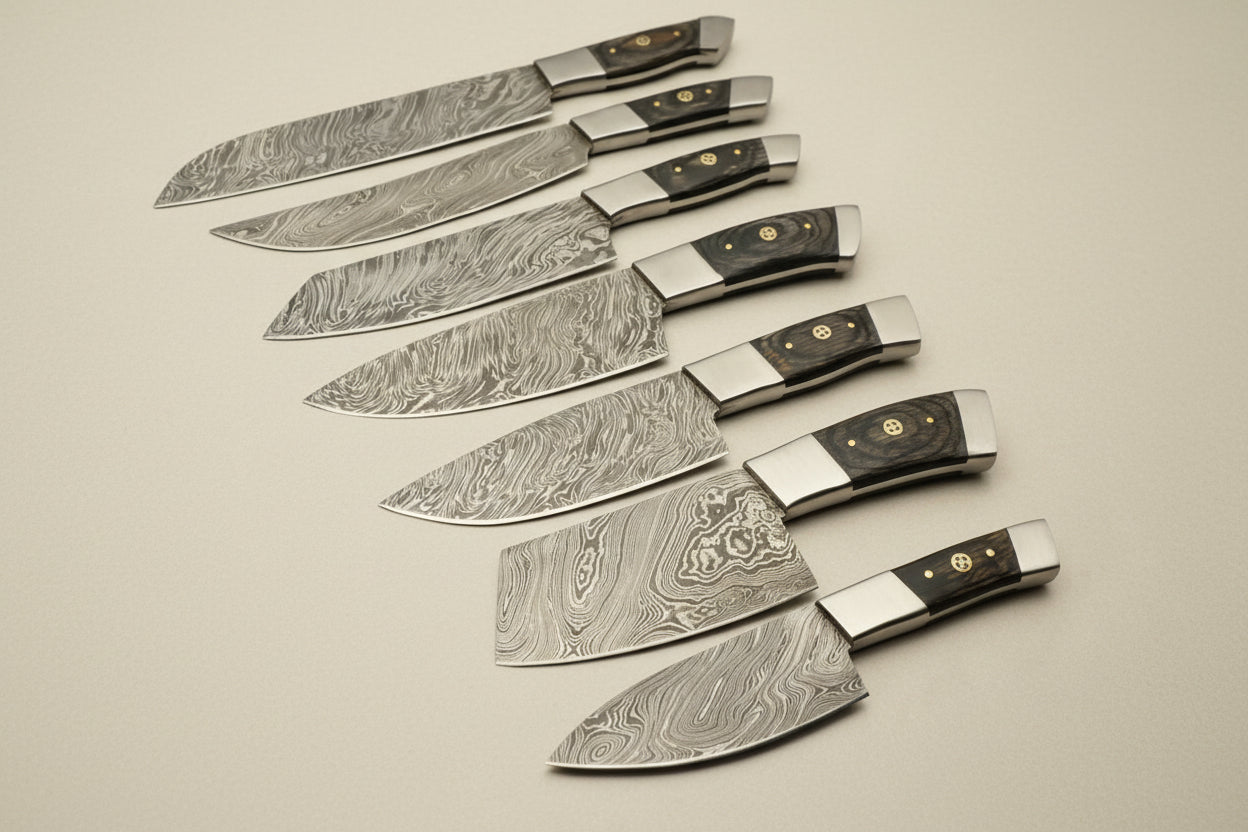 Custom Made Damascus Steel Kitchen Knives Set/Chef Knives Set 7-Pcs DK-0382