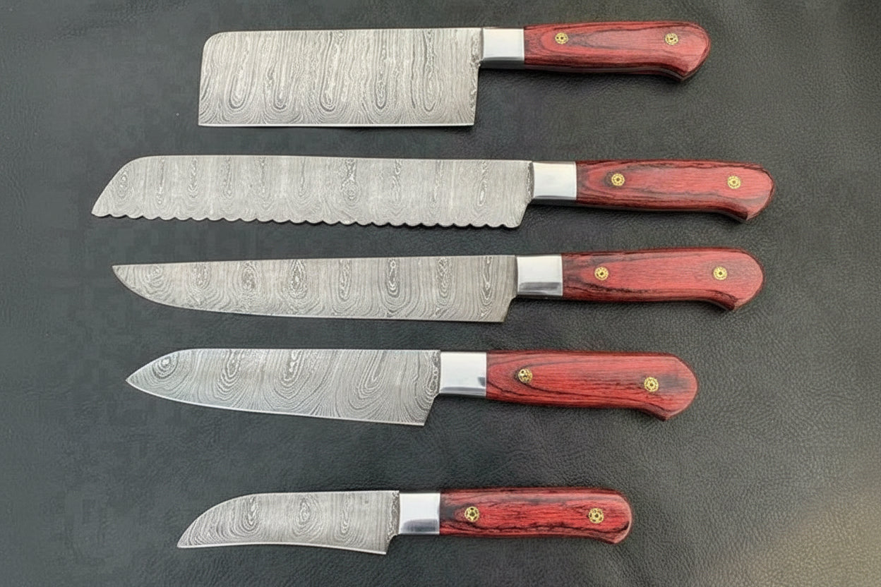 A Beautiful Newly Design Custom Made Damascus Steel Chef Knives Set DK-0373