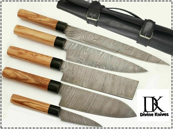 Kitchen Knives Custom Made Damascus Steel 5 pcs Professional DK-0364