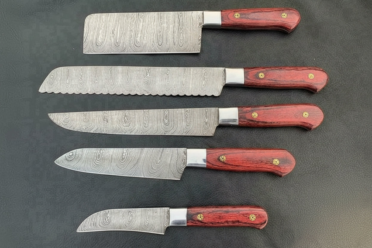 A Beautiful Newly Design Custom Made Damascus Steel Chef Knives Set DK-0352