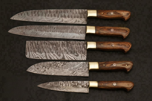 Beautiful Custom Made Damascus Steel Chef Knives Set/Perfect Gift K-0335