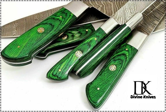 Custom Handmade Beautiful Sharp Te Damascus Steel Kitchen Knife Set DK-0326