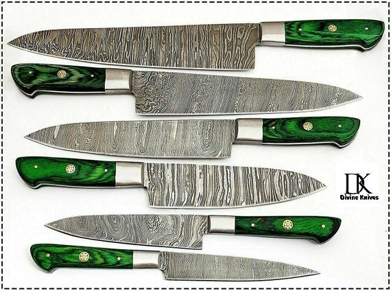 Custom Handmade Beautiful Sharp Te Damascus Steel Kitchen Knife Set DK-0326