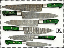 Load image into Gallery viewer, Custom Handmade Beautiful Sharp Te Damascus Steel Kitchen Knife Set DK-0326