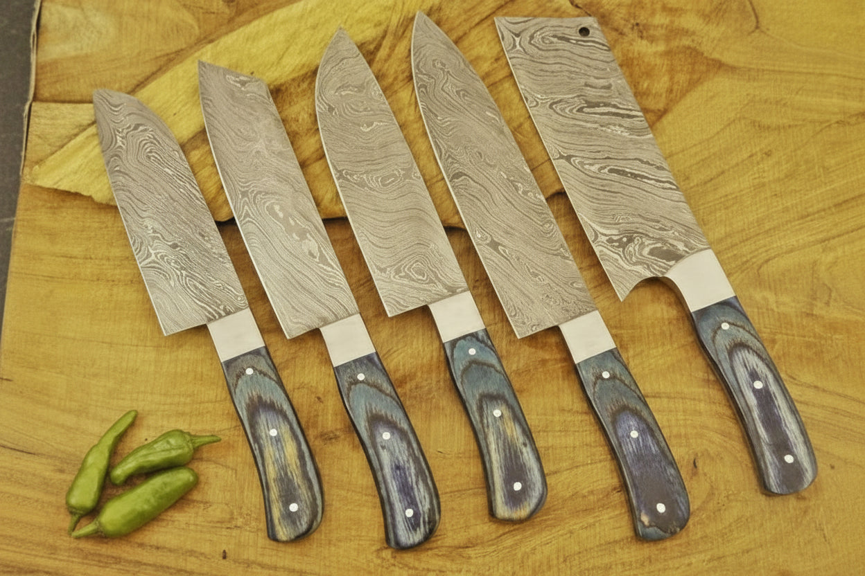 Pieces Damascus Chef Knives Set Sea Green Color- Kitchen DK-0321