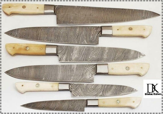 Damascus Steel Chef Knife Set LOT of 6 Kitchen Chef Knives Kitchen DK-0235