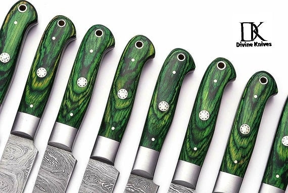 8 Pc's Steak Knives Set. Matching to 1081 Set Green Pakka Wood Handle. DK-0173