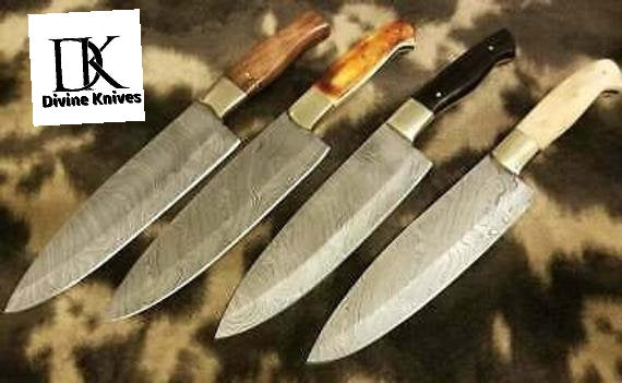 Kitchen Knife/ Chef Knife Damascus Blade with Walnut/ Horn/Bone/ & Brass DK-0229