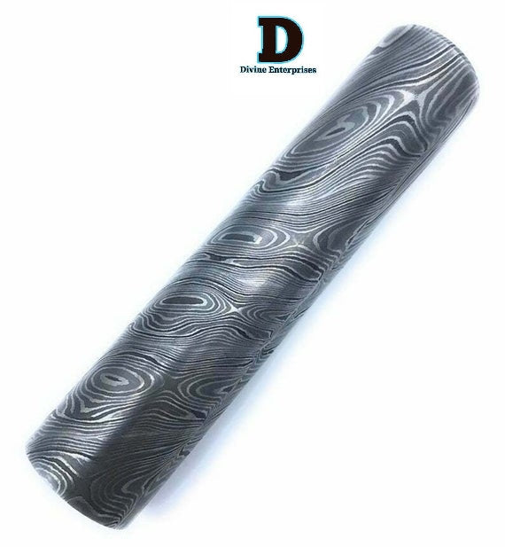 5.5" long custom handmade Damascus Steel round bar rod with 32mm thickne DE-0080