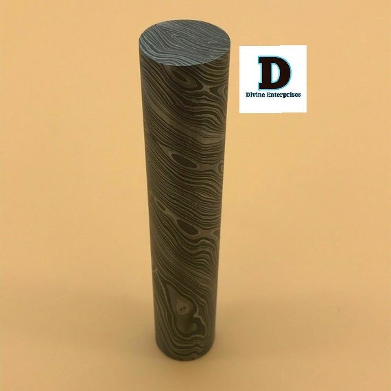 5.5" Long Custom Handmade Damascus Steel Round Rod. 25.5"mm Diameter DE-0079