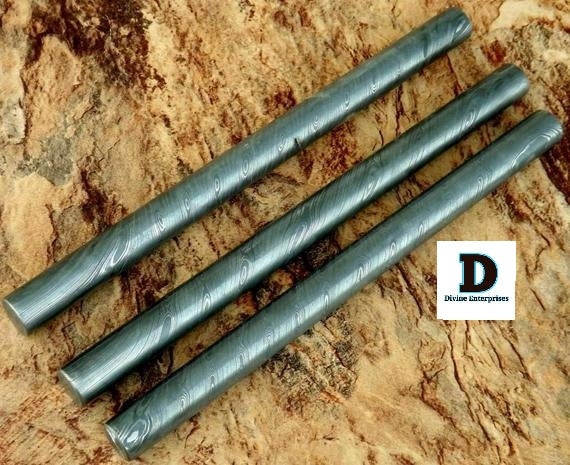 Handmade Damascus Steel Forged Rod 25mm Billet Twist Pattern 3 Pcs DE-0066