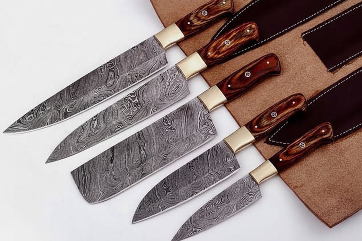 Custom Handmade Chef Knives Damascus Steel blades handmade kitchen knives set by JW SteelCrafts