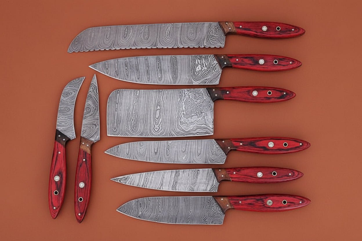 Handmade Chef Knife Damascus Steel blades with colour wooden handle handmade Handmade Chef Knife Sets by JW SteelCrafts