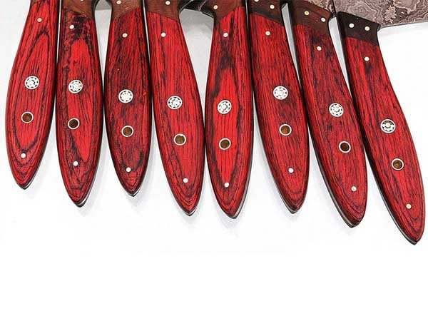 Handmade Chef Knife Damascus Steel blades with colour wooden handle handmade Handmade Chef Knife Sets by JW SteelCrafts
