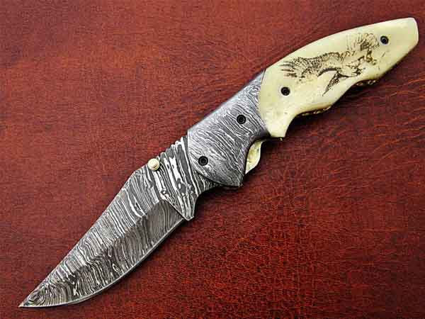 Handmade Folding Knife Damascus Steel