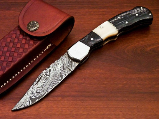 folding knife Custom Handmade Damascus Steel folding knife  Christmas gift