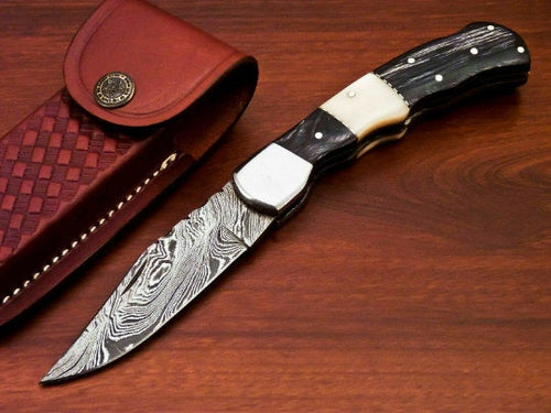 folding knife Custom Handmade Damascus Steel folding knife  Christmas gift