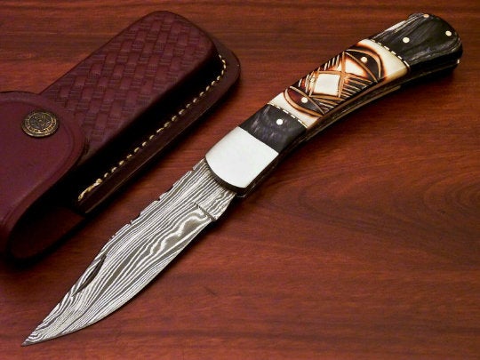 folding knife Custom Handmade Damascus Steel folding knife Christmas gift