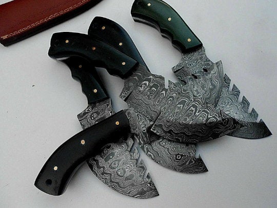 custom hand made Damascus steel hunting knives tracker lot of 5
