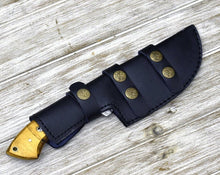 Load image into Gallery viewer, tracker knife Custom, 10&quot;, DAMASCUS KNIFE, Damascus steel knife, hunting, exotic Yellow Heart &amp; Walnut wood handle, leather sheath