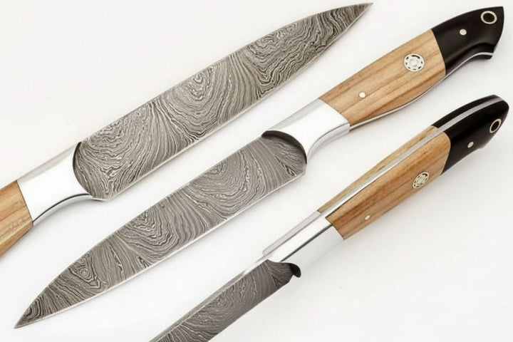 9" Handmade Damascus Steel Utility Knife with Olive Wood Handle handmade Chef Knives by JW SteelCrafts