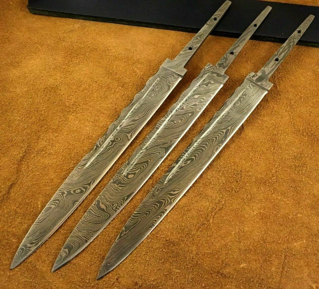 Lot of 3 Handmade Damascus Steel Blade Blank - Scottish Dirk - Knife Making handmade by JW SteelCrafts