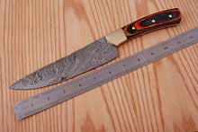 Load image into Gallery viewer, CUSTOM HAND FORGED DAMASCUS STEEL CHEF KNIFE W/ WOOD AND BRASS HAndle
