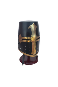 Medieval Crusaders Knight Templar Steel Black Helmet Brass Cross Armor Helmet