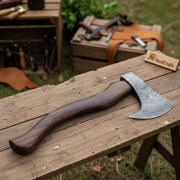 Handmade Damascus Steel Tomahawk Axe DK_0427 handmade by JW SteelCrafts