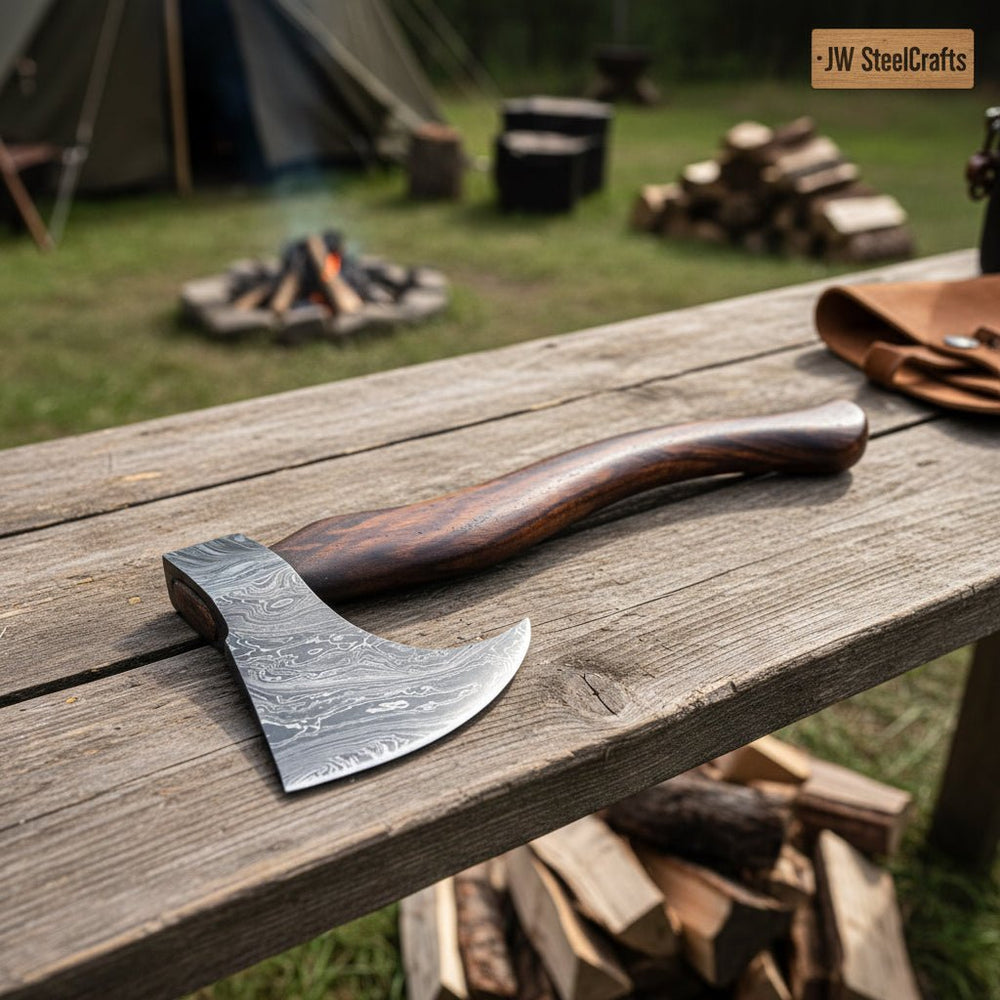 Handmade Damascus Steel Tomahawk Axe DK_0427 handmade by JW SteelCrafts