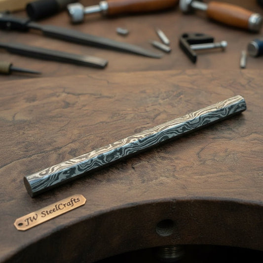 Twisted damascus steel, round billet bar for guard and ring a DE - 0016 handmade Metal rode for craft by JW SteelCrafts