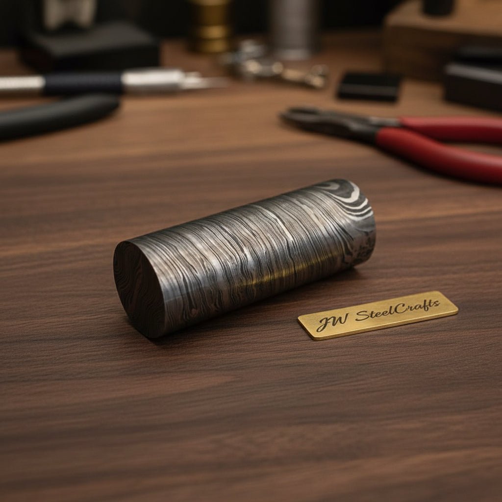 Twisted damascus steel, round billet bar for guard and ring and jewellery making DE - 0018 handmade by JW SteelCrafts