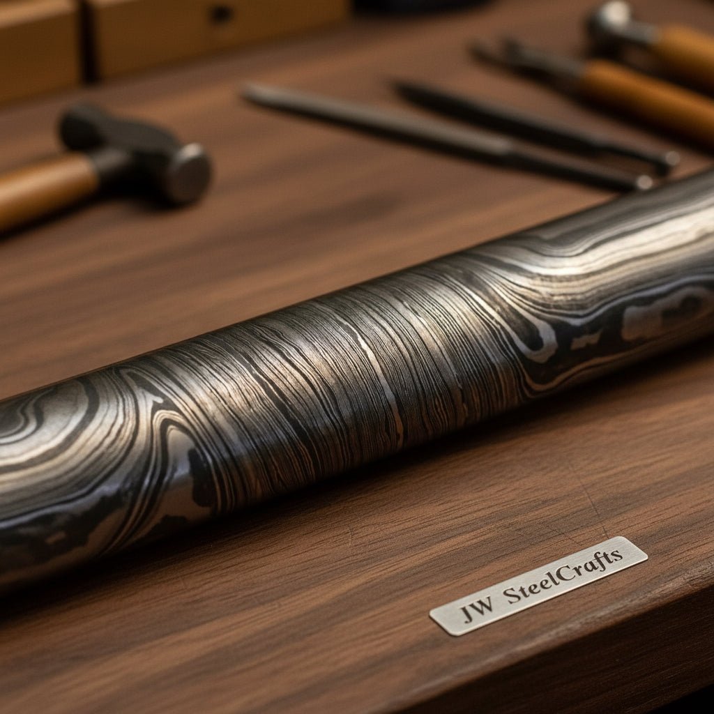 Twisted damascus steel, round billet bar for guard and ring and jewellery making DE - 0018 handmade by JW SteelCrafts