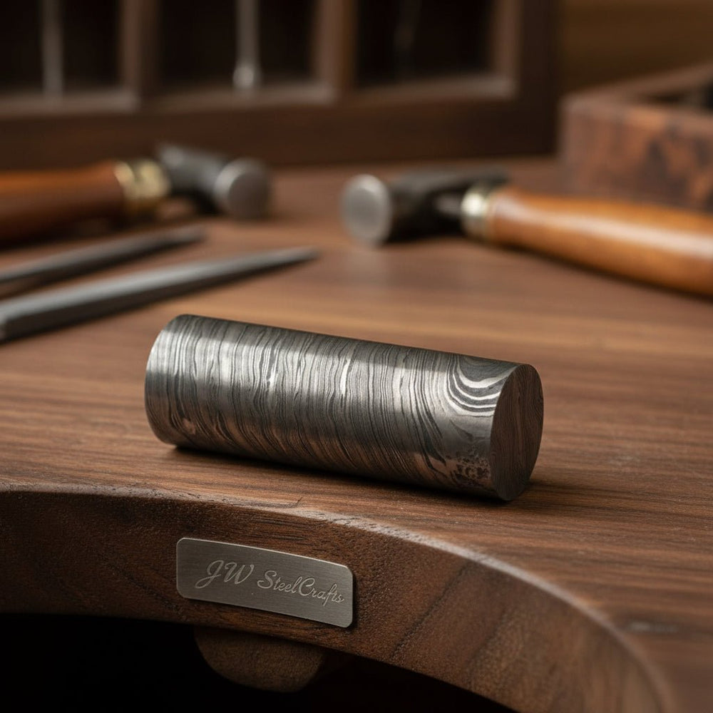 Twisted damascus steel, round billet bar for guard and ring and jewellery making DE - 0018 handmade by JW SteelCrafts