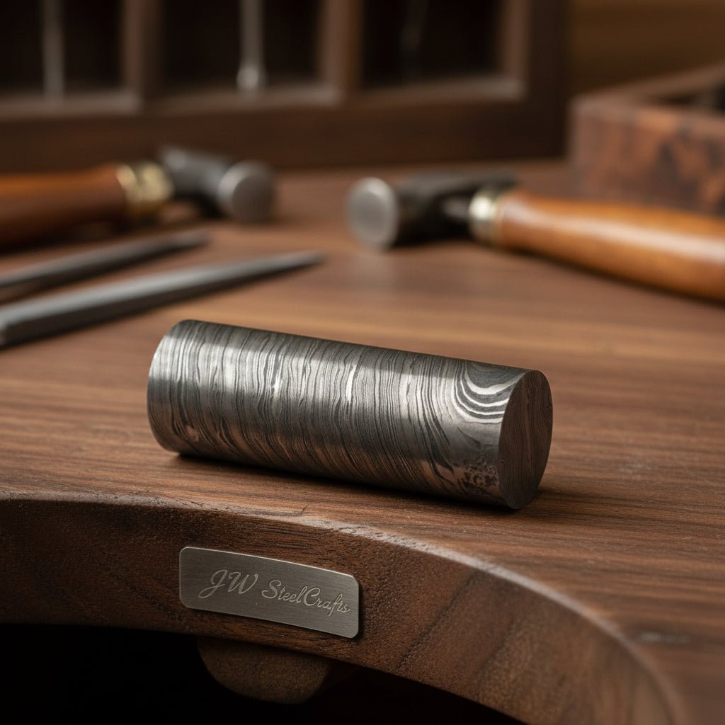 Twisted damascus steel, round billet bar for guard and ring and jewellery making DE - 0018 handmade by JW SteelCrafts