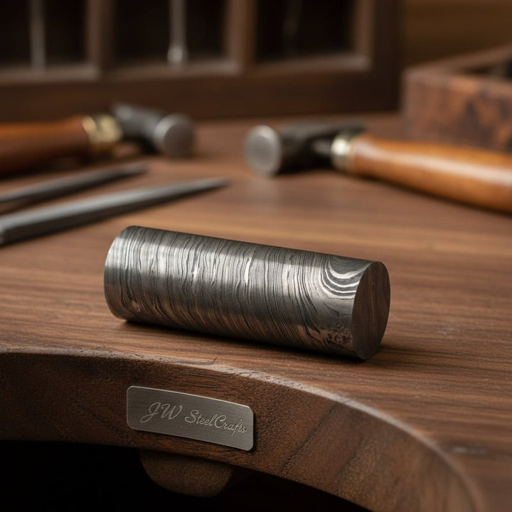 Twisted damascus steel, round billet bar for guard and ring and jewellery making DE - 0018 handmade by JW SteelCrafts